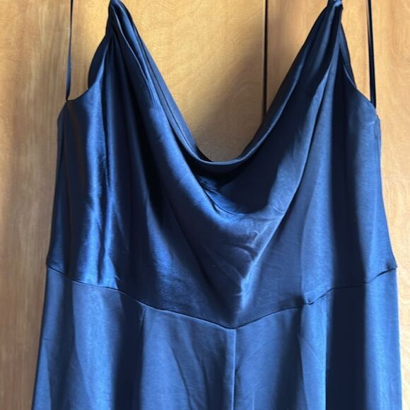 Lush Nordstrom polyester satin adjustable strap lined bodice jumpsuit navy blue - Picture 4 of 11